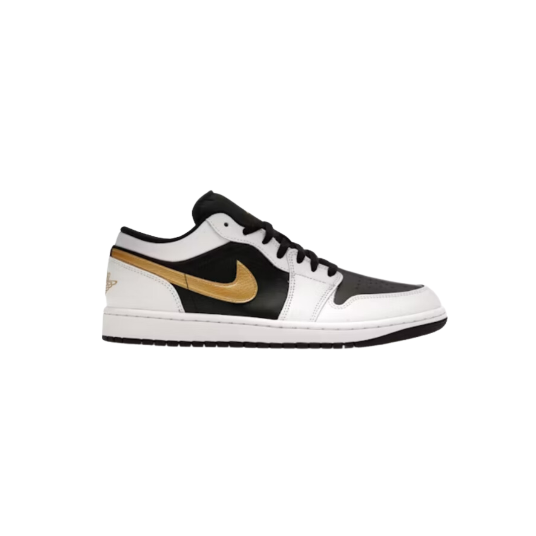 Jordan 1 Low White Black Metallic Gold Swoosh